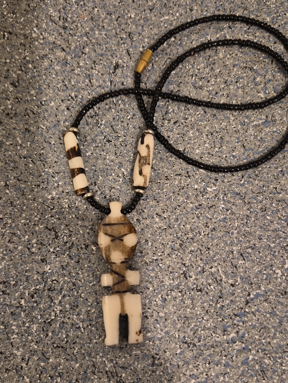 Handcrafted Black and Cream Tribal Pendant Necklace 18"